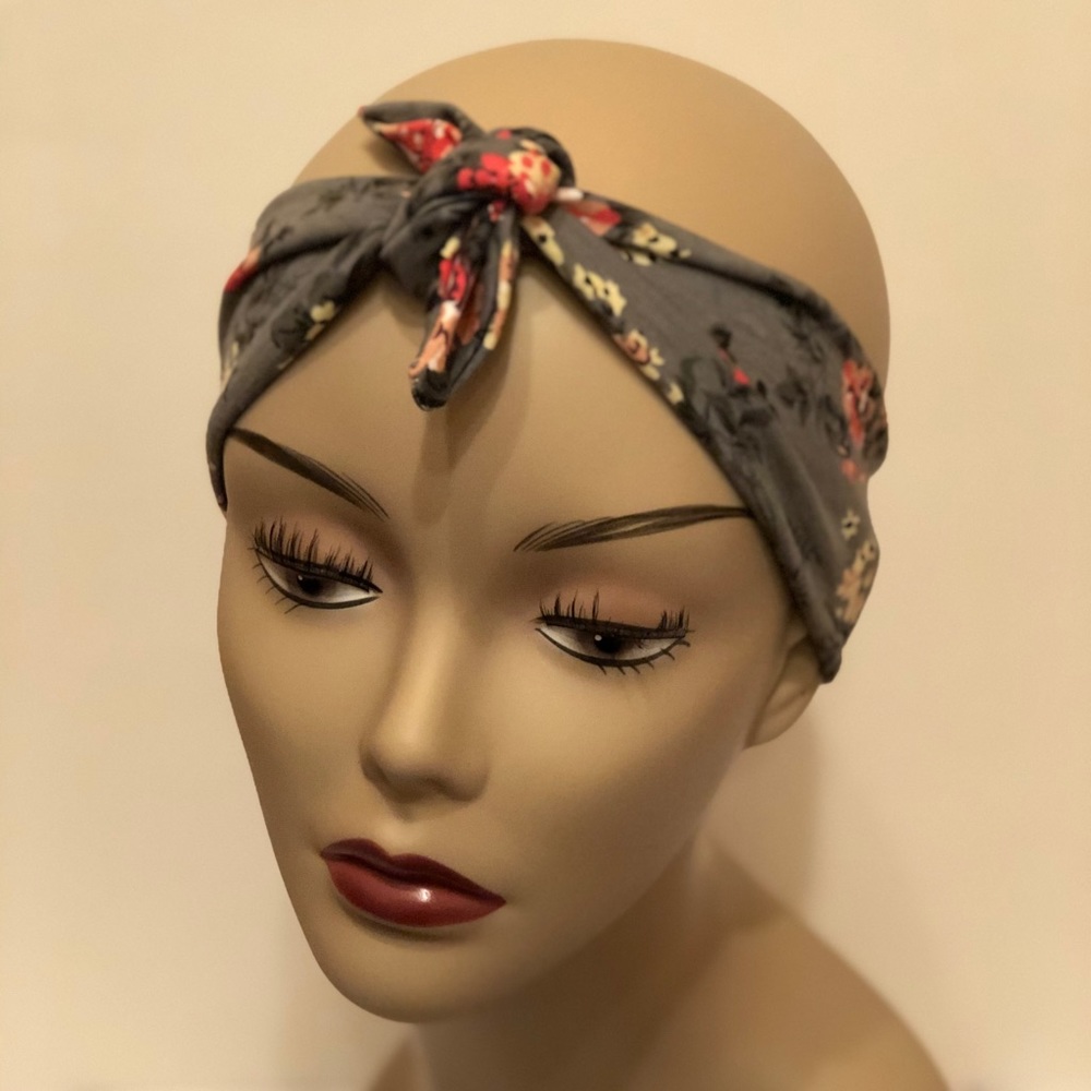 Grey Floral Knotted Headband